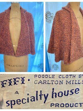 Vintage 30s 40s THE SPECIALTY HOUSE Orange Poodle Cloth Cape Capelet Whimsigoth